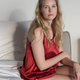 Lunya’s new “washable silk set” in red, a color it named Offred after the lead character in The Handmaid’s Tale.